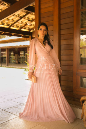 M014 - VESTIDO ROSA SAIA PLISSADA