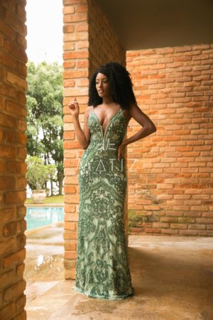 MK421 - VESTIDO VERDE MENTA PEDRARIA