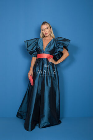 MR006- VT TAFETÁ AZUL PETRÓLEO COM LAÇO