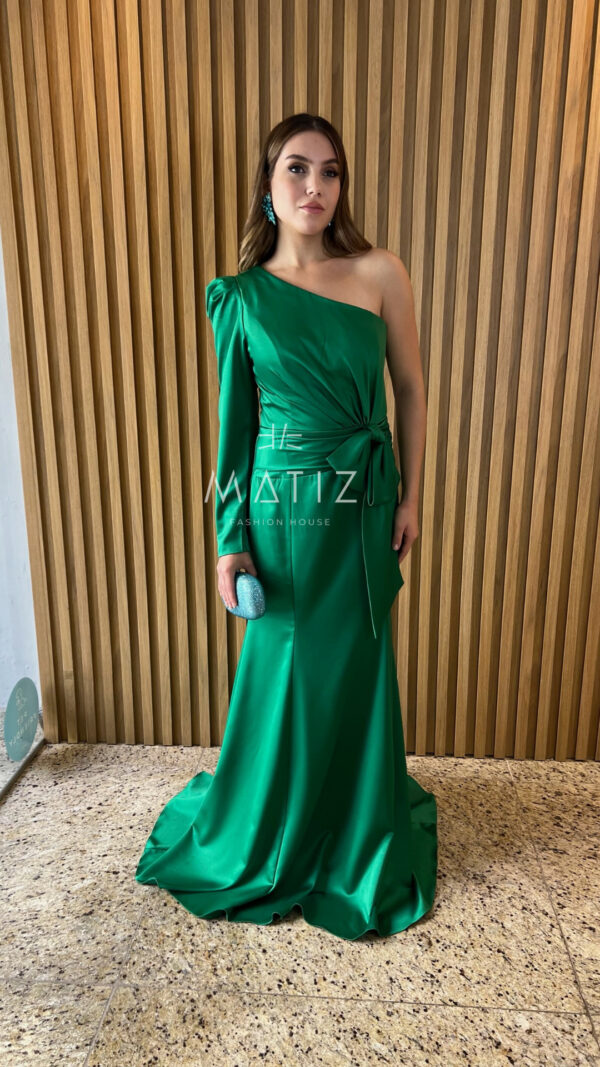 M196- VT VERDE UM OMBRO SÓ LAÇO CINTURA
